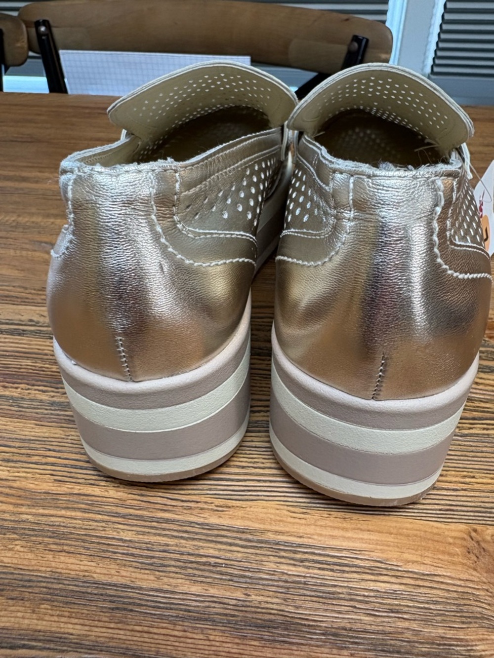 Dolce Vita Champagne Metallic Perforated Platform Loafers - Picture 5 of 13